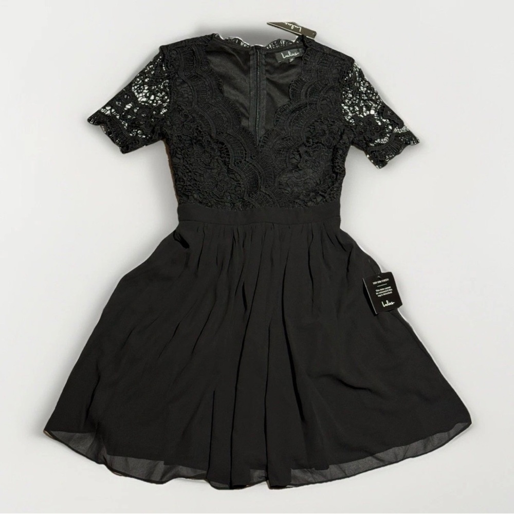 Lulus Dress XS Black v-Neck Babydoll Lightweight Stretch NWT Elastic Formal